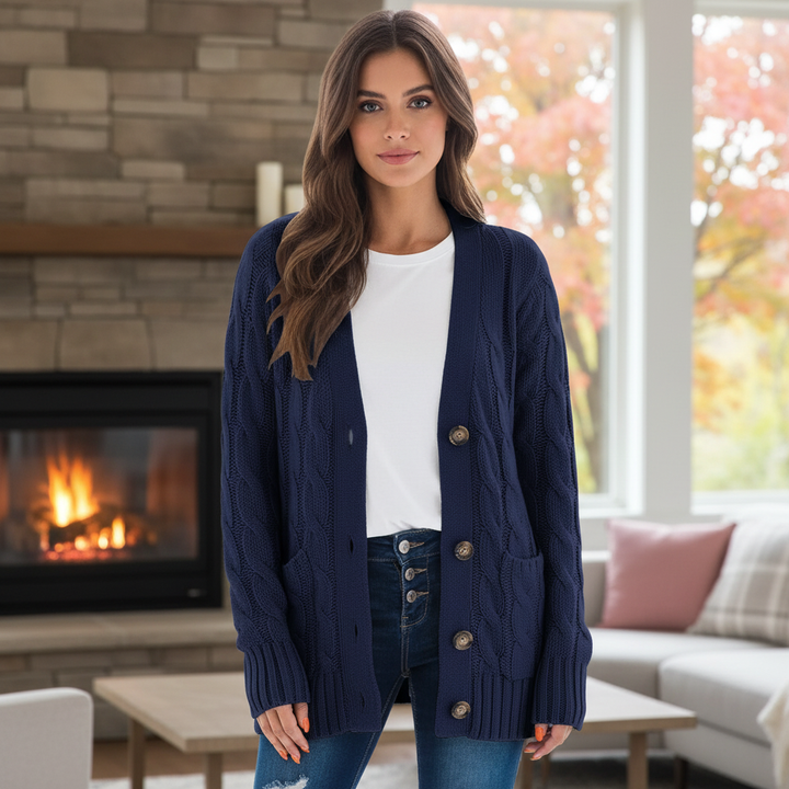 Hailey | Women's Cardigan with Buttons and Cable Knit