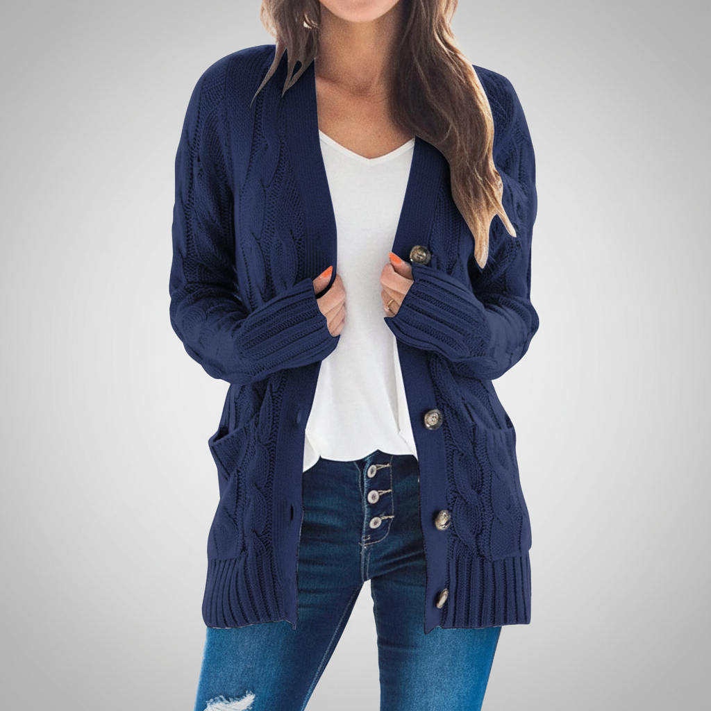 Hailey | Women's Cardigan with Buttons and Cable Knit