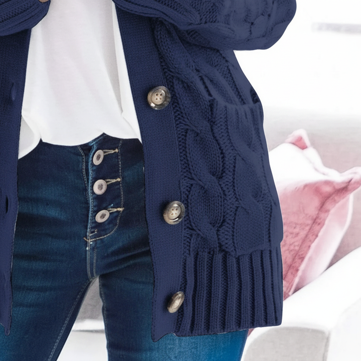 Hailey | Women's Cardigan with Buttons and Cable Knit