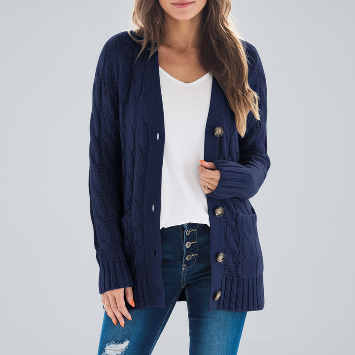 Hailey | Women's Cardigan with Buttons and Cable Knit