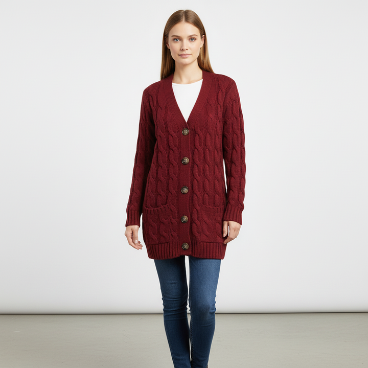 Hailey | Women's Cardigan with Buttons and Cable Knit