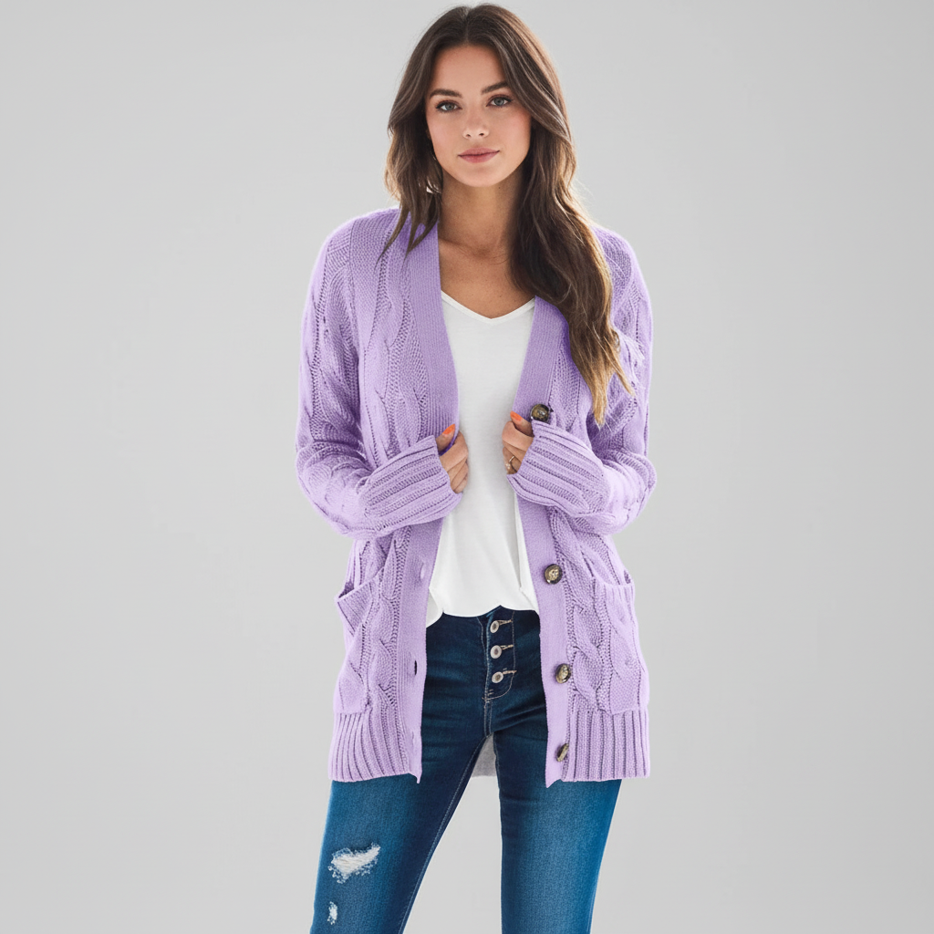 Hailey | Women's Cardigan with Buttons and Cable Knit