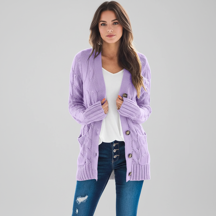 Hailey | Women's Cardigan with Buttons and Cable Knit