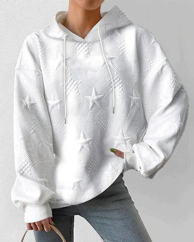 Stylish White Knitted Women's Hoodie with Long Sleeves