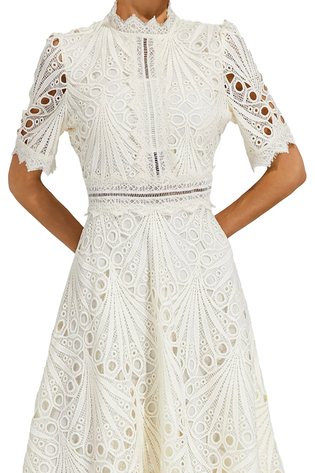Beautiful Elegant Lace Midi Dress with Intricate Details for Weddings and Special Occasions