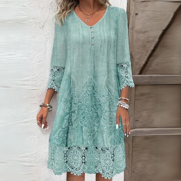 Women’s Floral Print Midi Dress – Elegant Embroidered Premium Fabric Luxurious Extremely Delicate Detail Dress