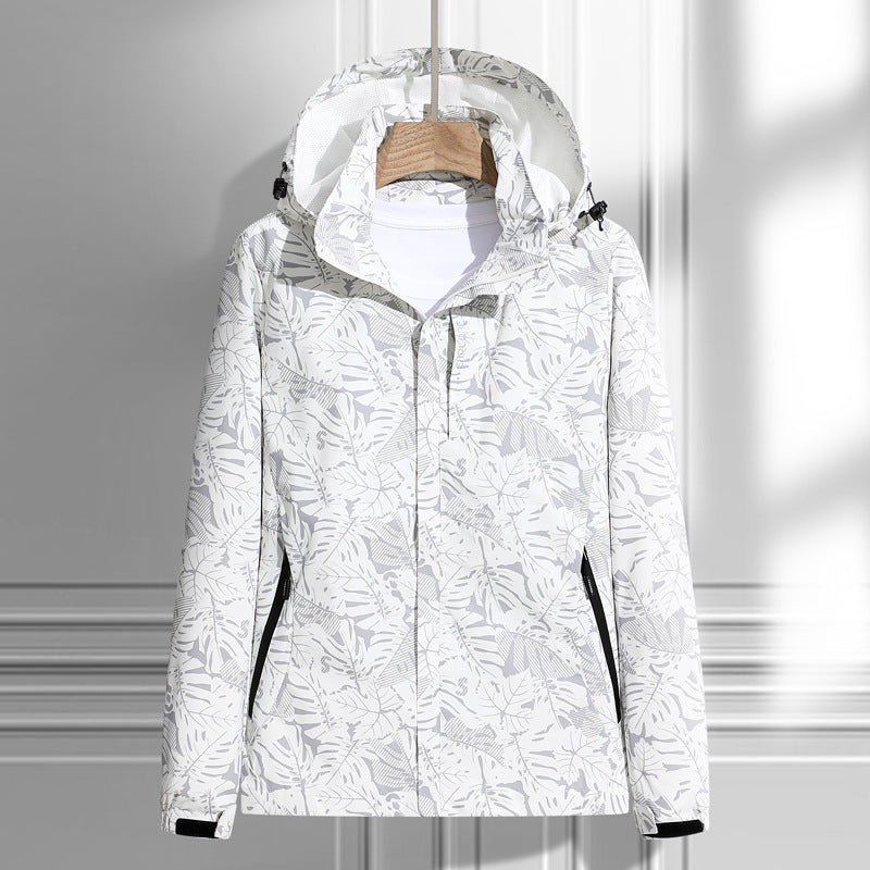 Ladies' Light Rain and Wind Jacket with Hood and Leaf Pattern