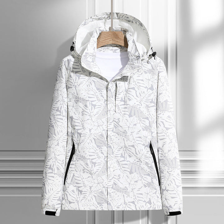 Ladies' Light Rain and Wind Jacket with Hood and Leaf Pattern