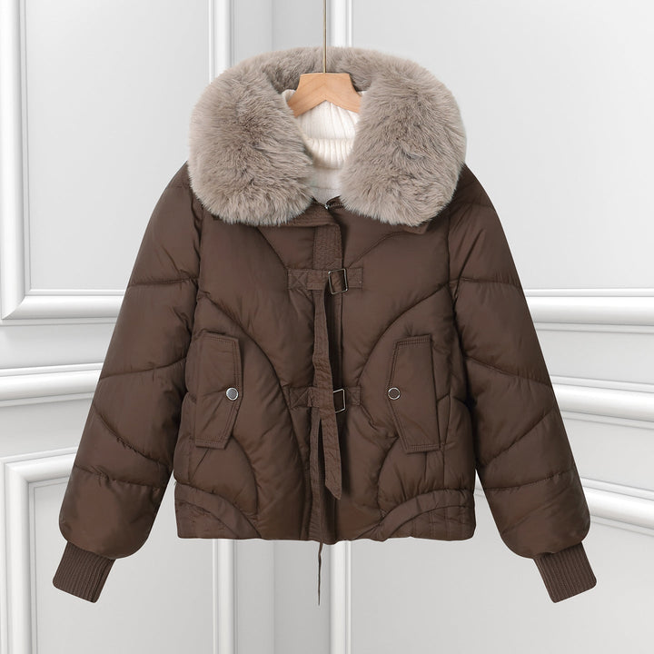 Ladies' Short Pilot Jacket with Voluminous Shawl Collar and Drawstring Hem
