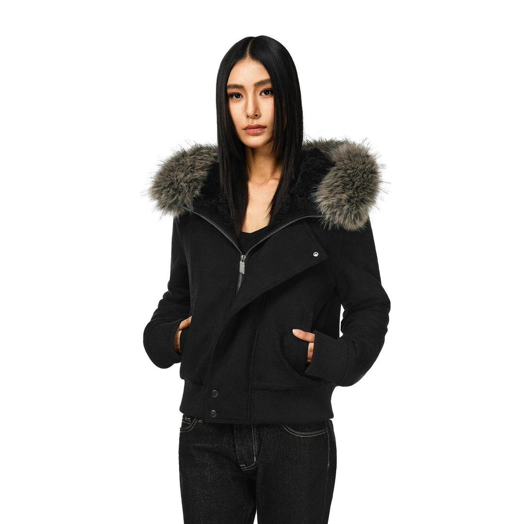 Ladies' Short Bomber Jacket with Voluminous Hood and Thumbhole Cuffs