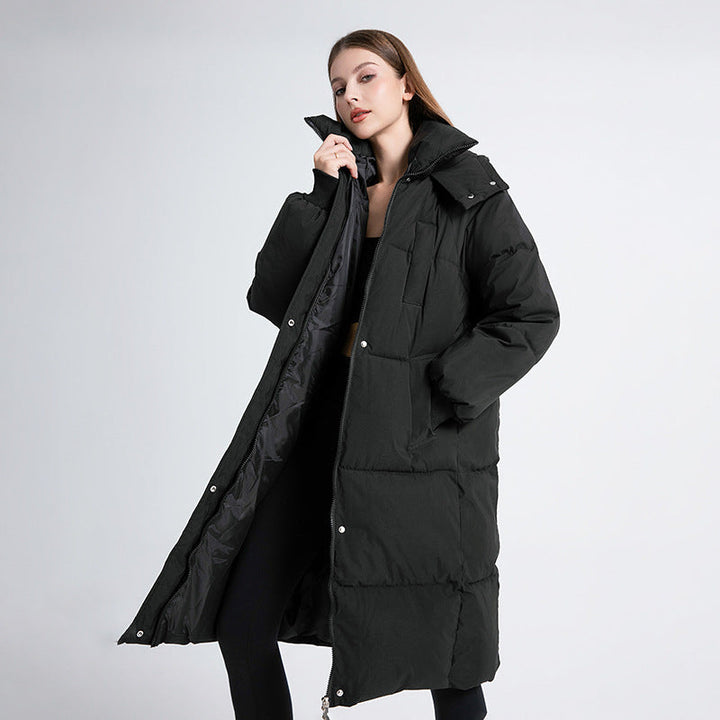 Ladies Long Quilted Winter Coat with Hood