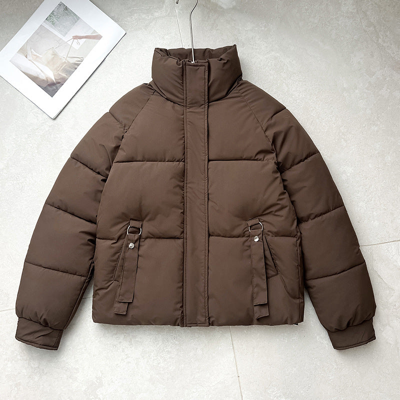 Ladies Short Quilted Jacket with High Standing Collar and D-Ring Pocket