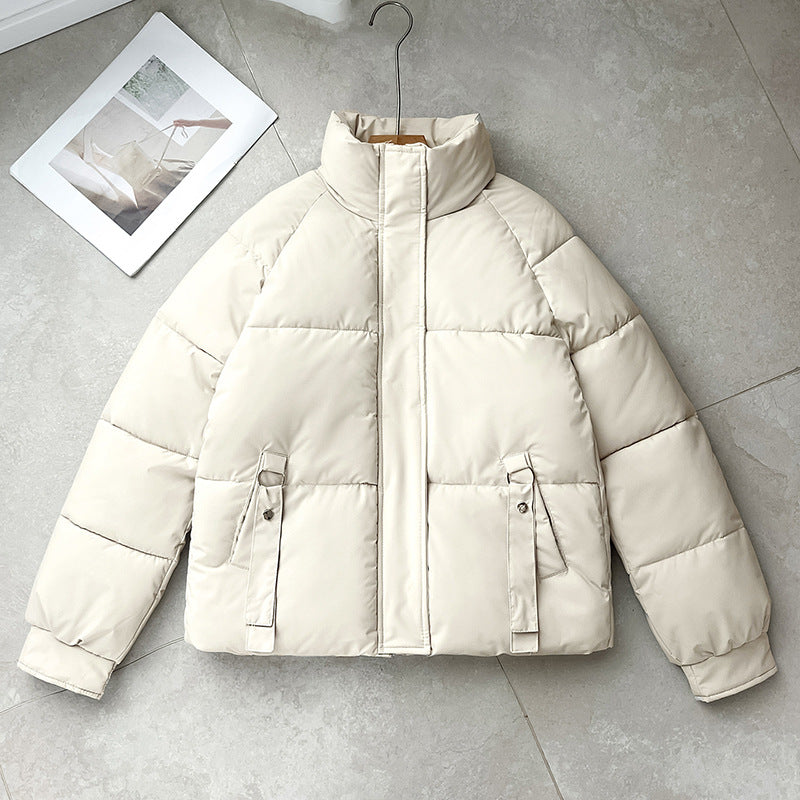 Ladies Short Quilted Jacket with High Standing Collar and D-Ring Pocket