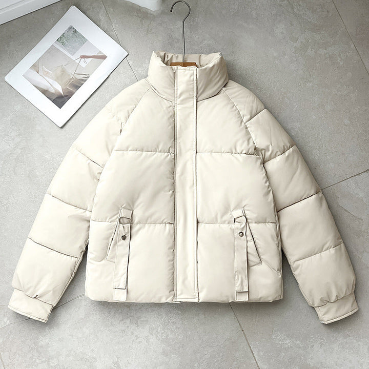 Ladies Short Quilted Jacket with High Standing Collar and D-Ring Pocket