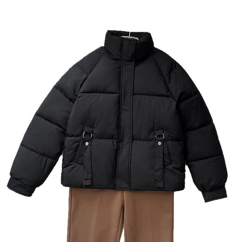 Ladies Short Quilted Jacket with High Standing Collar and D-Ring Pocket