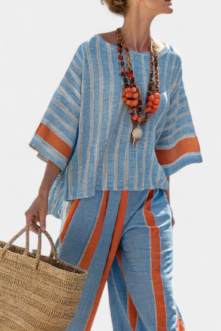 Estelle | Striped Two-Piece Set with Wide Leg Pants
