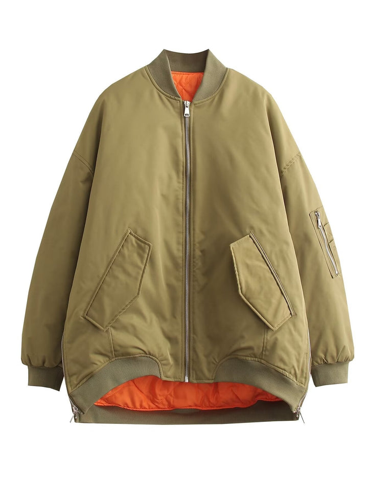 Ladies Oversized Bomber Jacket with Pockets