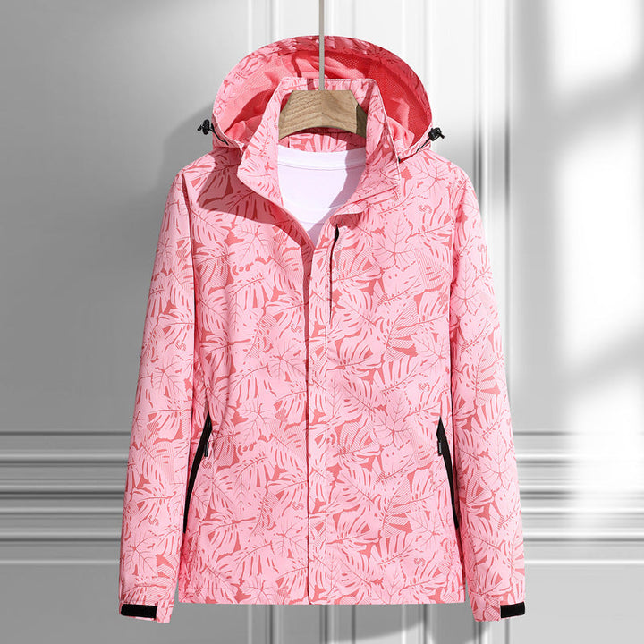 Ladies' Light Rain and Wind Jacket with Hood and Leaf Pattern