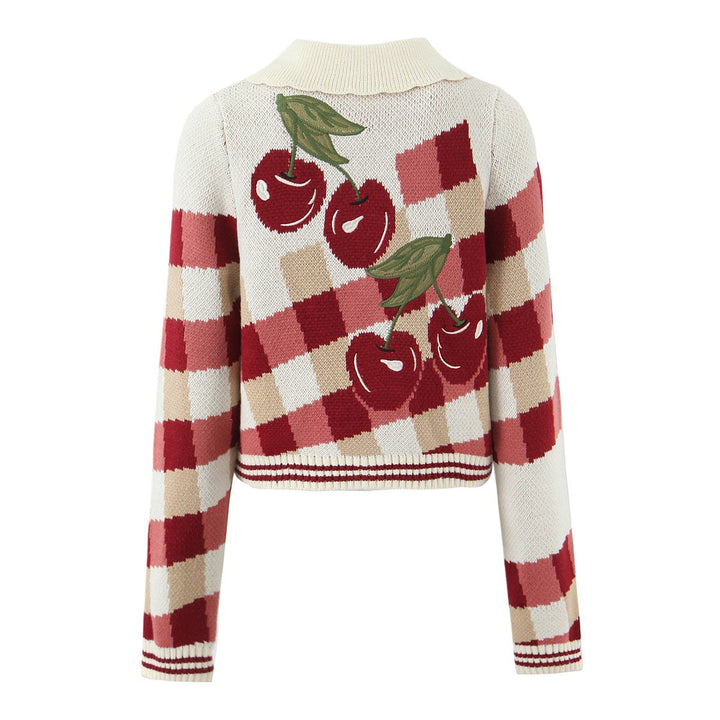 Ladies Short Knitted Cardigan with Cherry Blossom Floral Pattern
