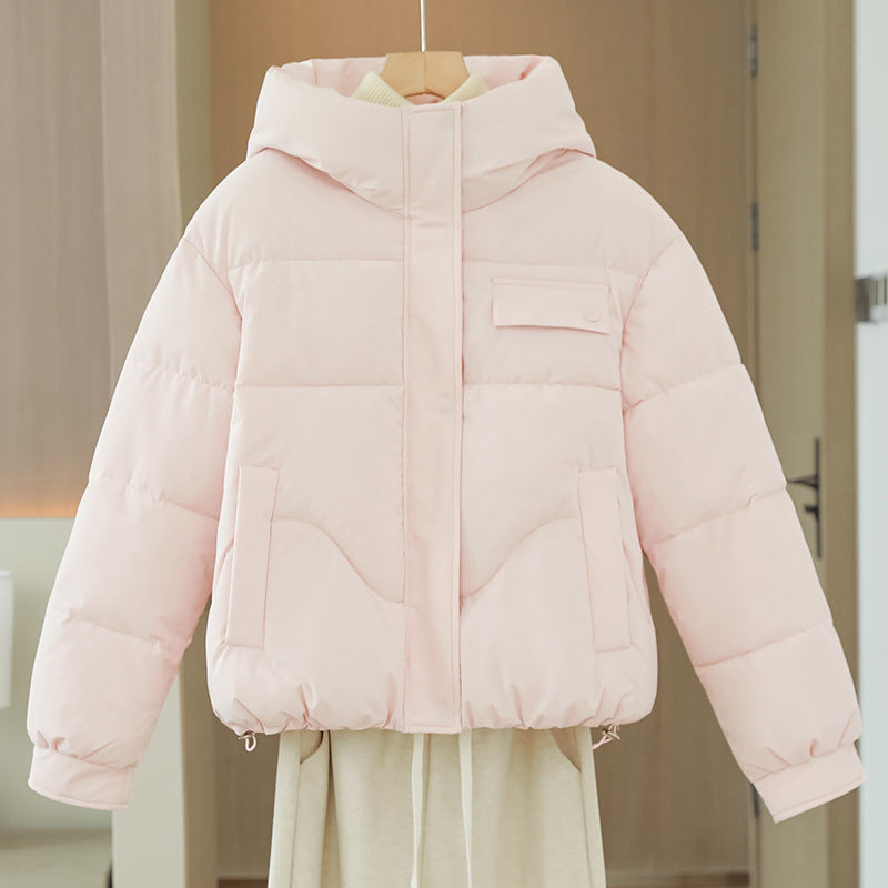 Ladies' Short Quilted Hooded Jacket with Hidden Zip