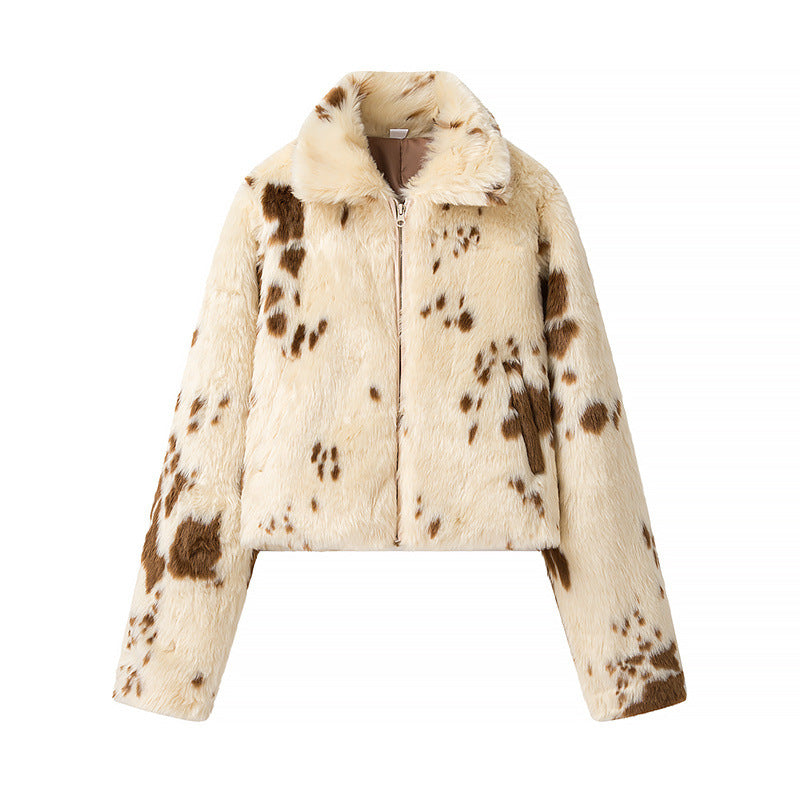 Ladies Spot Print Cropped Blouson with Stand-Up Collar and Pockets
