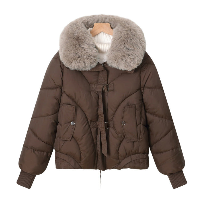 Ladies' Short Pilot Jacket with Voluminous Shawl Collar and Drawstring Hem