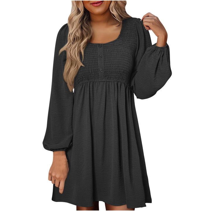 Autumn Smocked Empire Waist Long Sleeve Flowing Skirt Dress