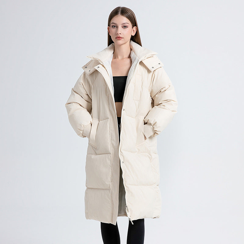 Ladies Long Quilted Winter Coat with Hood
