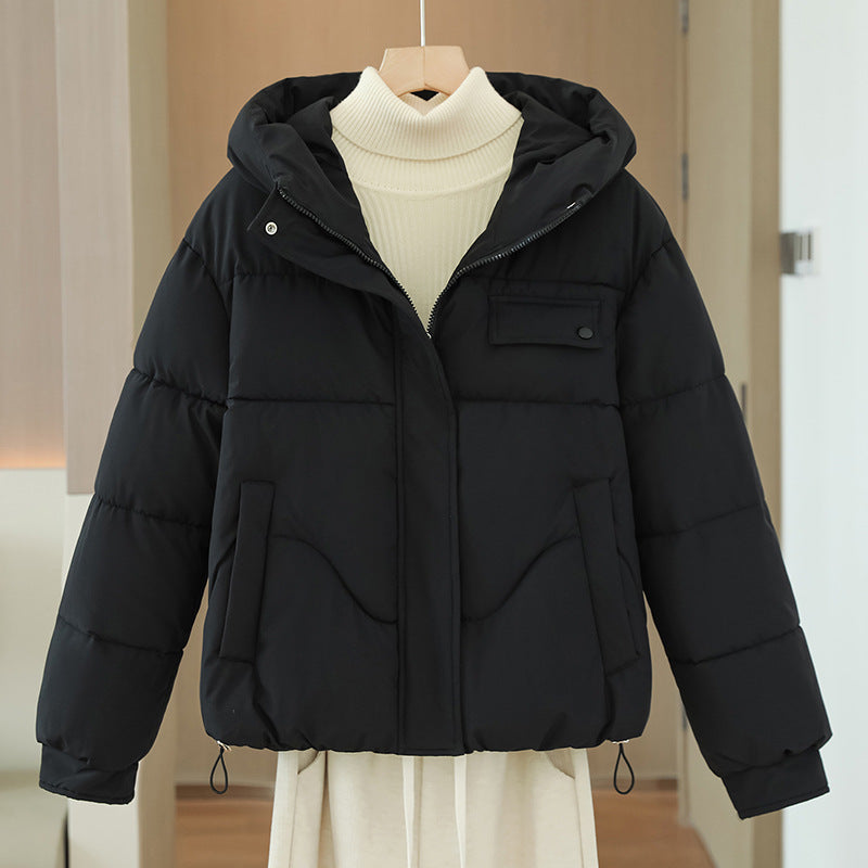 Ladies' Short Quilted Hooded Jacket with Hidden Zip