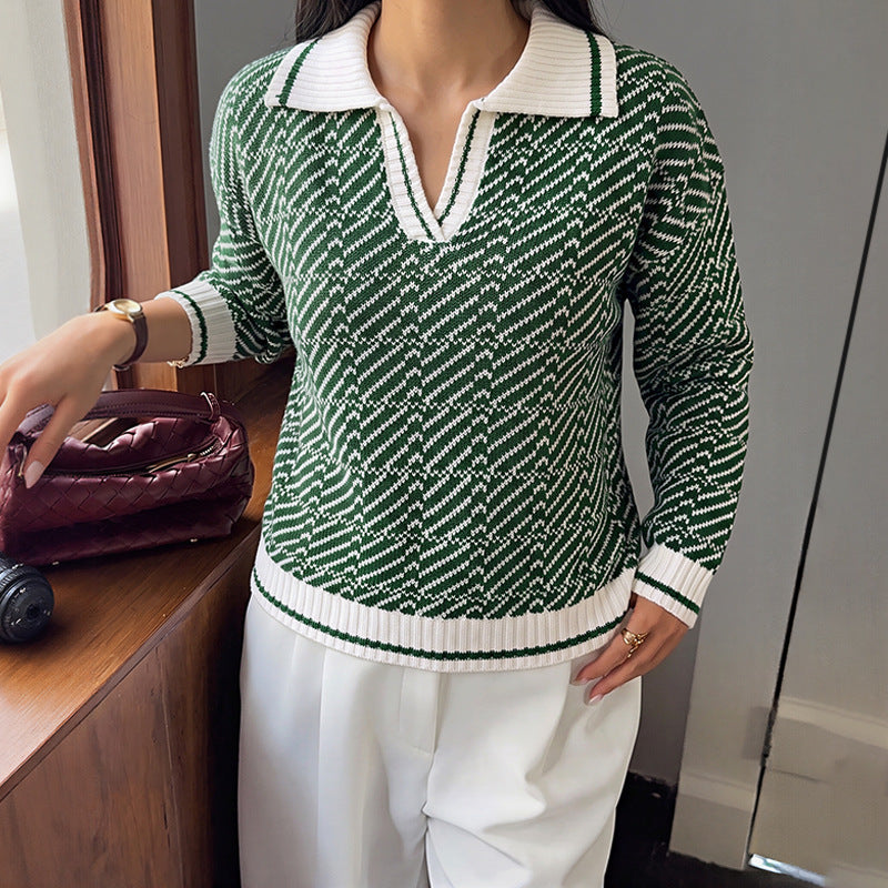 Ladies V-neck Long Sleeve Sweater