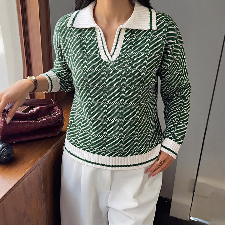 Ladies V-neck Long Sleeve Sweater