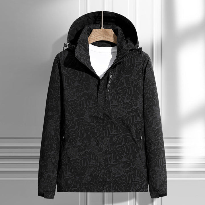 Ladies' Light Rain and Wind Jacket with Hood and Leaf Pattern