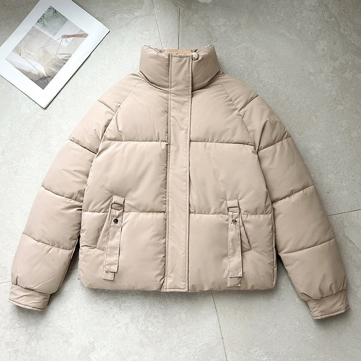 Ladies Short Quilted Jacket with High Standing Collar and D-Ring Pocket