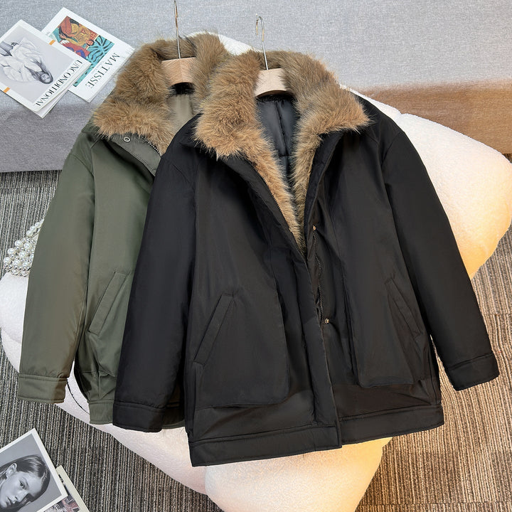 Ladies' Mid-Length Winter Parka with Removable Faux Fur Collar