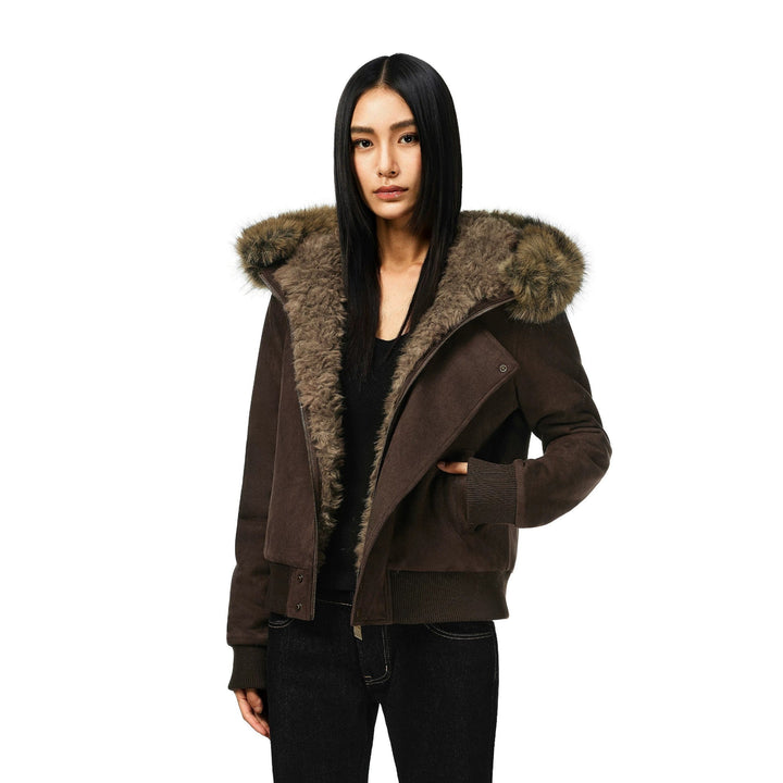 Ladies' Short Bomber Jacket with Voluminous Hood and Thumbhole Cuffs