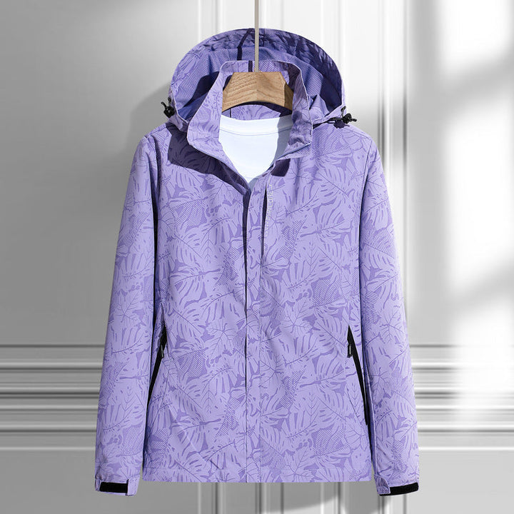 Ladies' Light Rain and Wind Jacket with Hood and Leaf Pattern