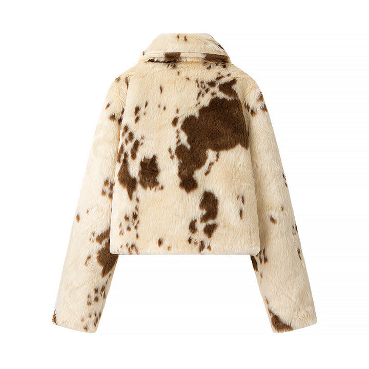 Ladies Spot Print Cropped Blouson with Stand-Up Collar and Pockets