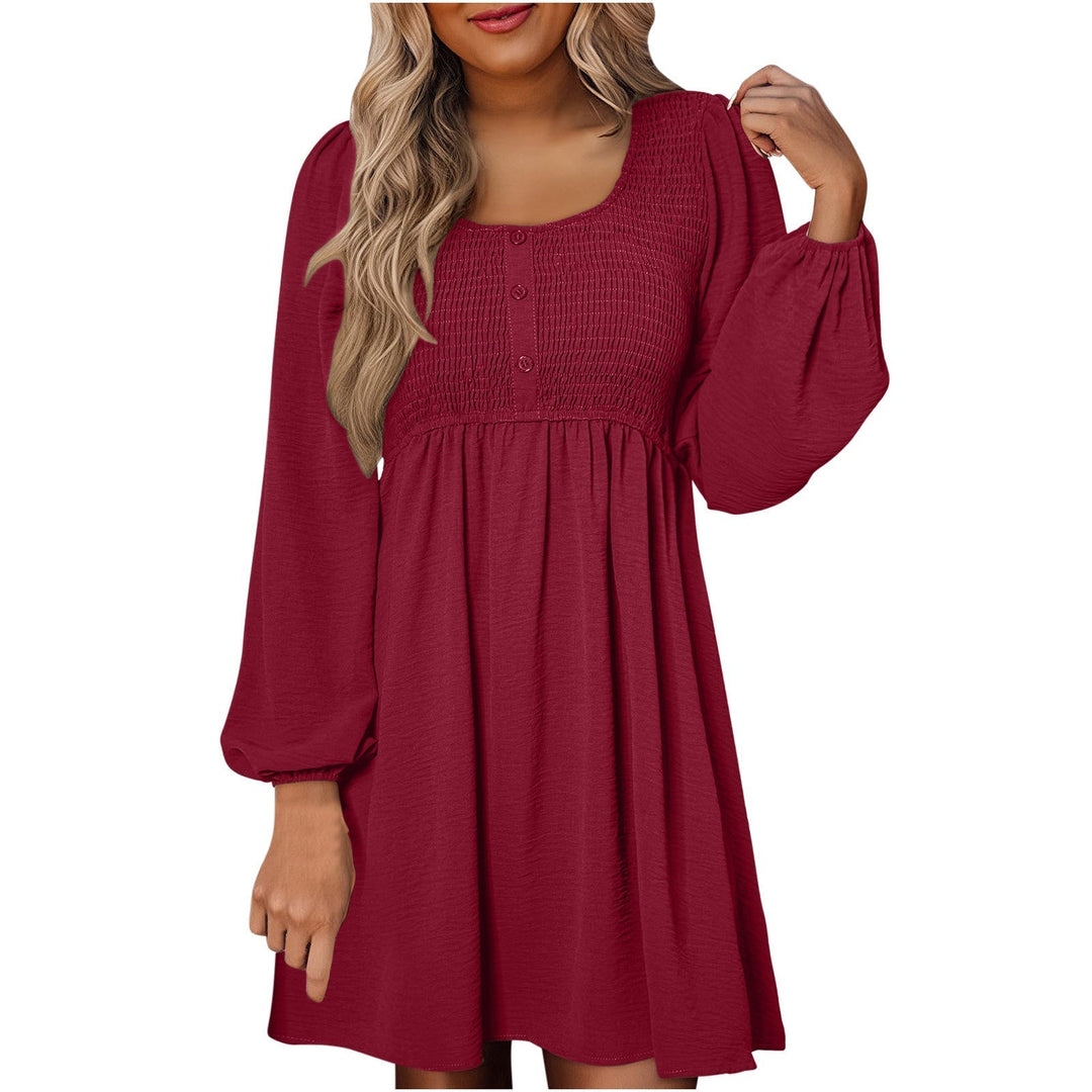Autumn Smocked Empire Waist Long Sleeve Flowing Skirt Dress