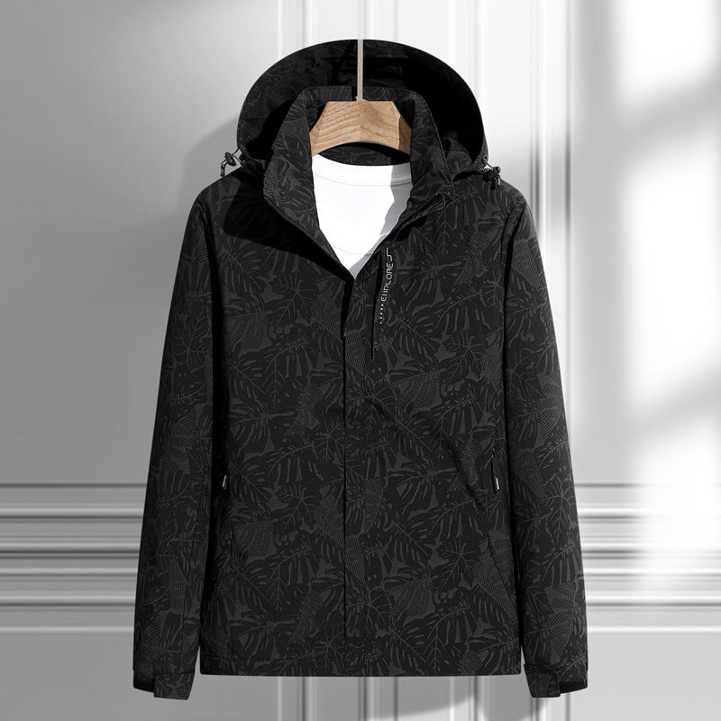 Ladies' Light Rain and Wind Jacket with Hood and Leaf Pattern