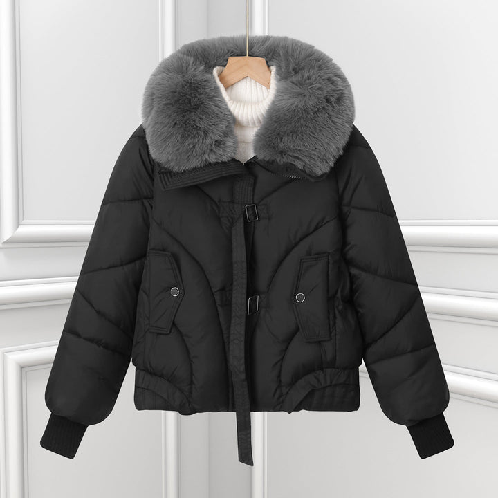 Ladies' Short Pilot Jacket with Voluminous Shawl Collar and Drawstring Hem