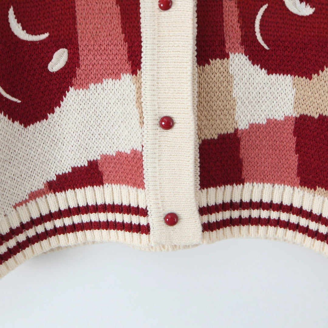 Ladies Short Knitted Cardigan with Cherry Blossom Floral Pattern