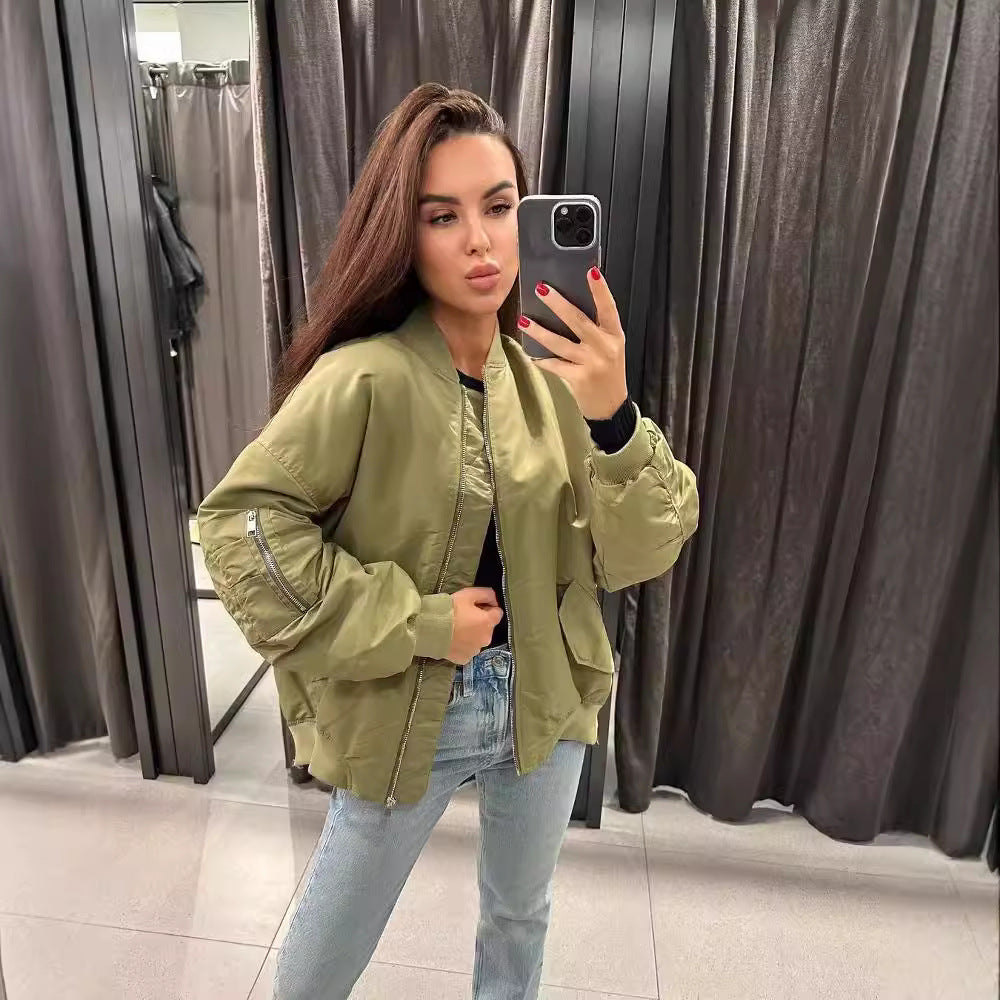 Ladies Oversized Bomber Jacket with Pockets