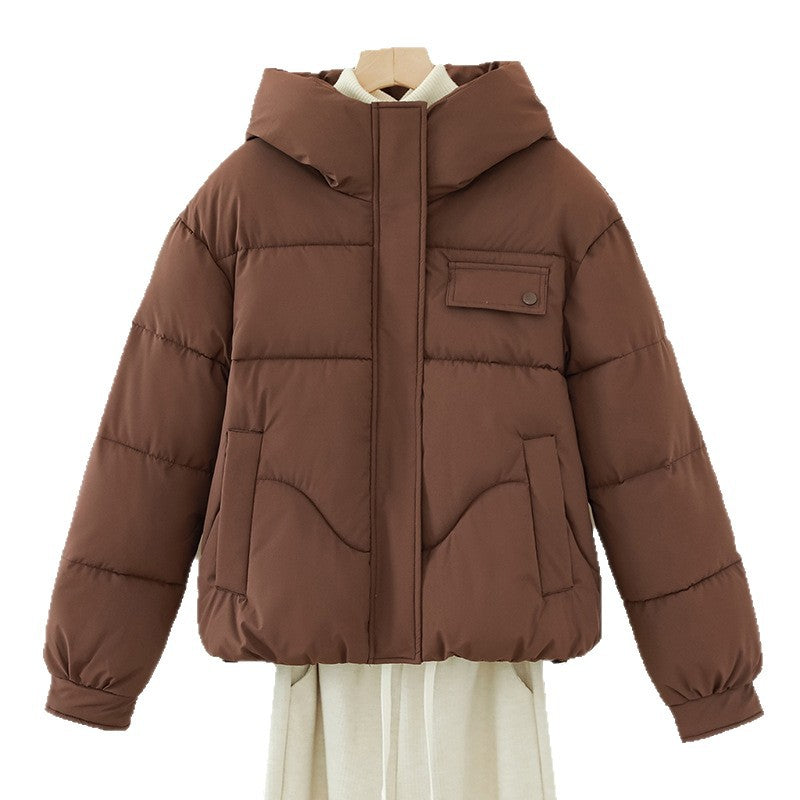 Ladies' Short Quilted Hooded Jacket with Hidden Zip
