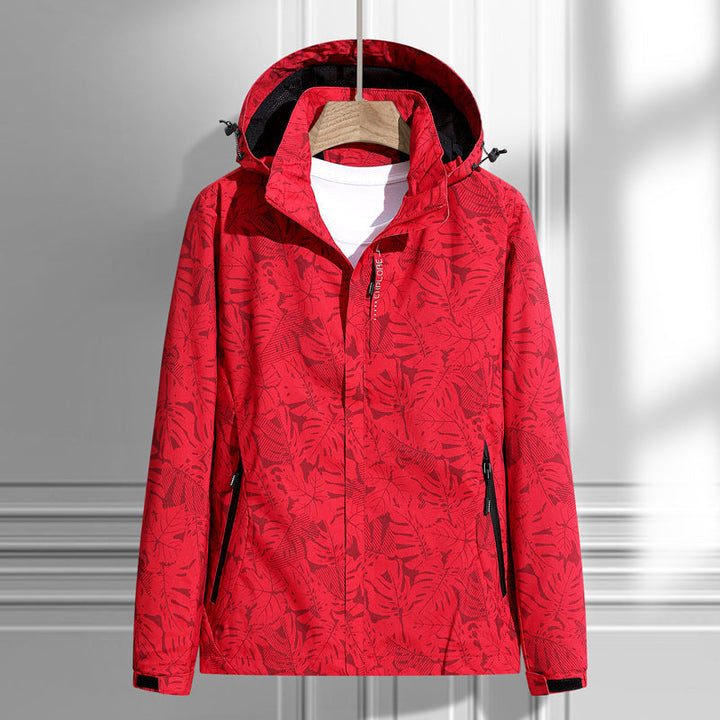 Ladies' Light Rain and Wind Jacket with Hood and Leaf Pattern