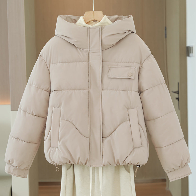 Ladies' Short Quilted Hooded Jacket with Hidden Zip