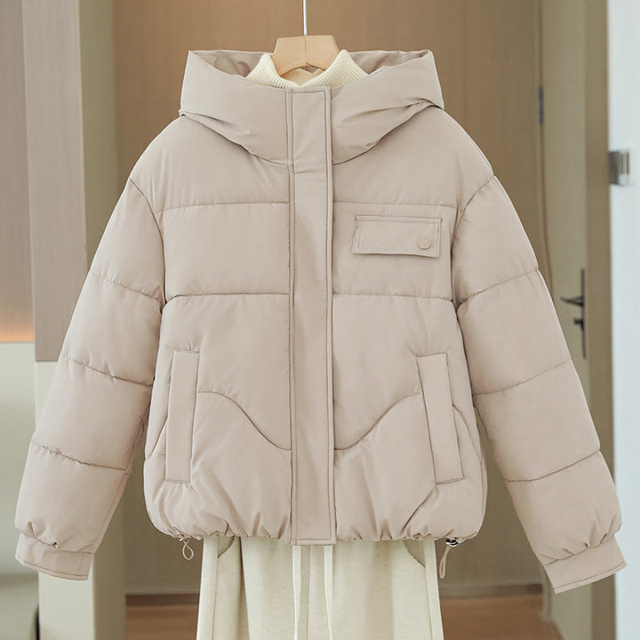 Ladies' Short Quilted Hooded Jacket with Hidden Zip