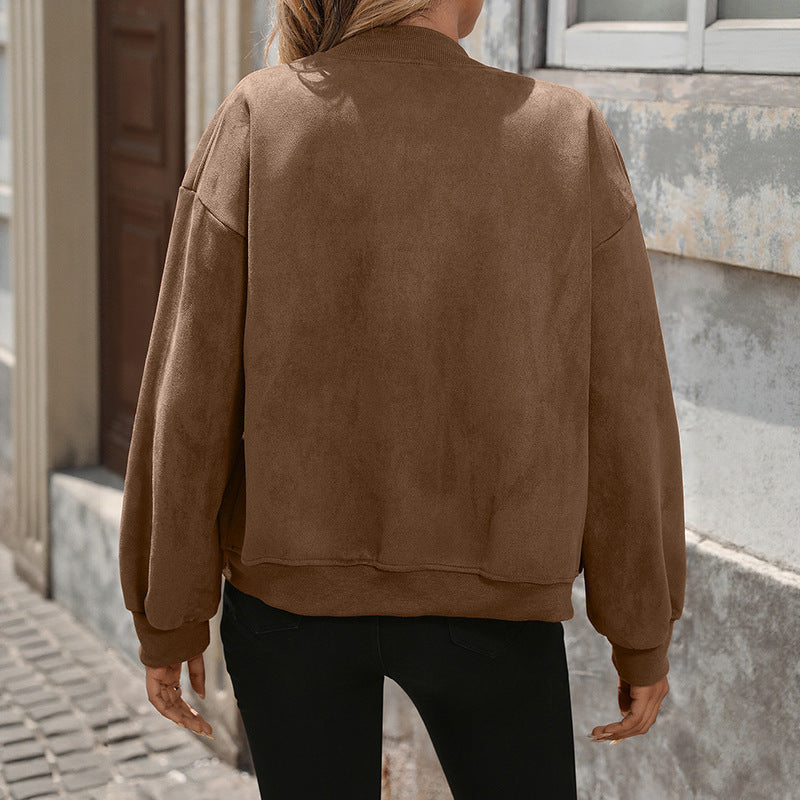 Ladies Oversized Bomber Jacket with Long Sleeves and Chest Pockets