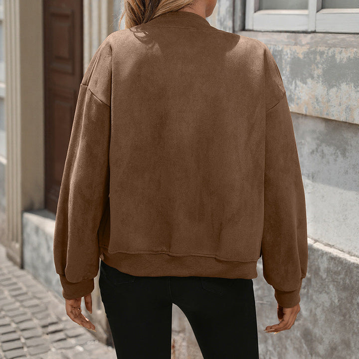 Ladies Oversized Bomber Jacket with Long Sleeves and Chest Pockets