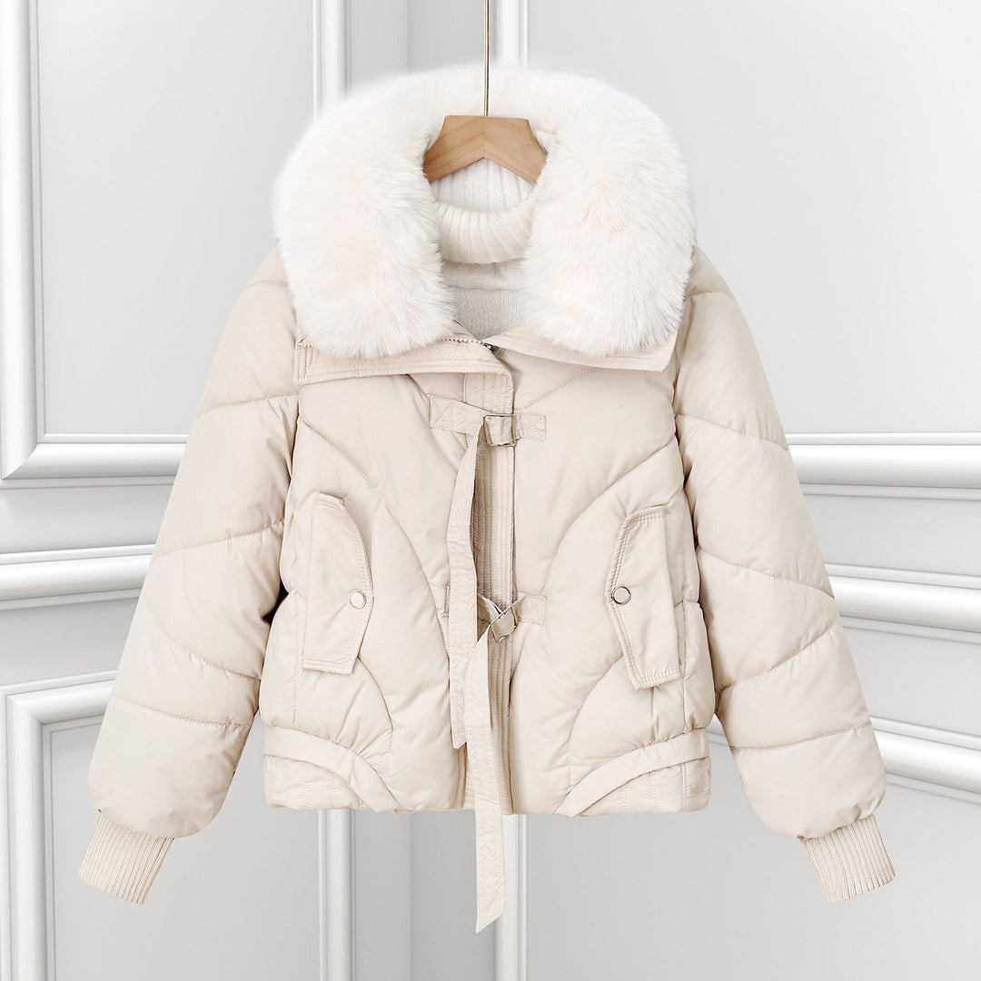 Ladies' Short Pilot Jacket with Voluminous Shawl Collar and Drawstring Hem