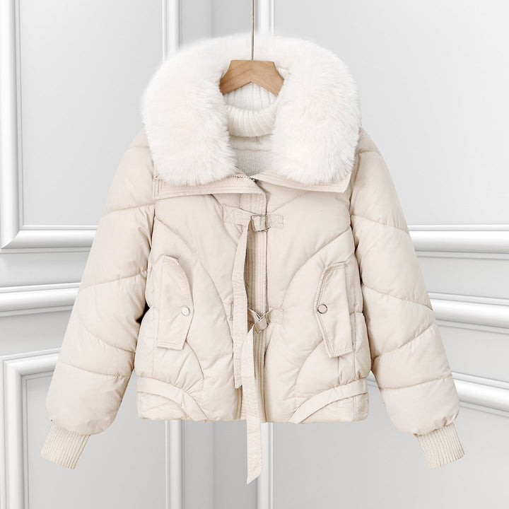 Ladies' Short Pilot Jacket with Voluminous Shawl Collar and Drawstring Hem